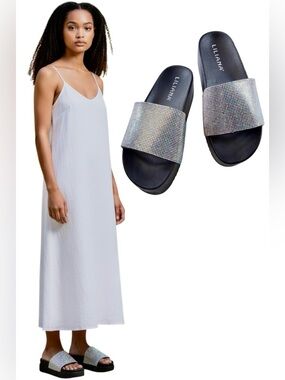 LILIANA ISSY-1 Black Holographic Rhinestone Platform Sandals